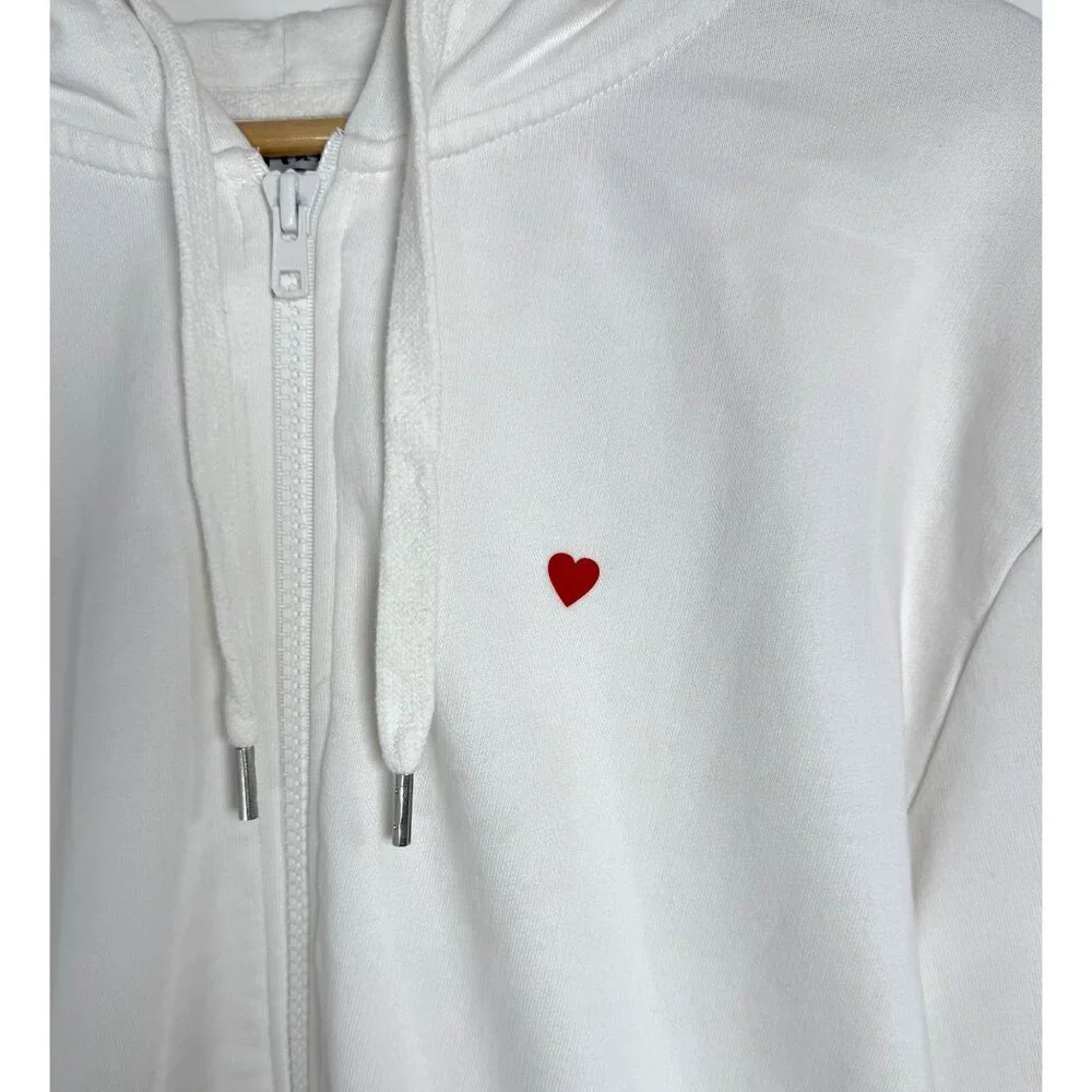 Brosbi White Zip Hoodie Icon Heart Minimalist Streetwear XXL Cotton French Terry